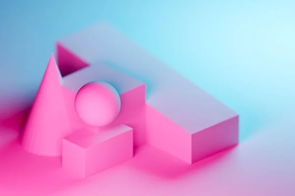 Klasszikus Csendélet Rózsaszín Kék Geometriai Formák Árnyék Paralelepiped Kocka Kúp — Stock Fotó