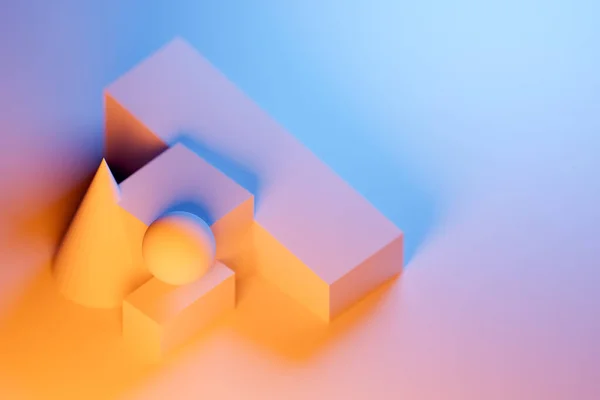Klasszikus Csendélet Rózsaszín Narancs Kék Geometriai Formák Árnyék Paralelepiped Kocka — Stock Fotó