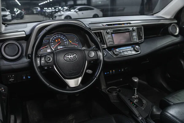 Novosibirsk Russia January 2021 Toyota Rav Close Dashboard Player Steering — Stock Photo, Image