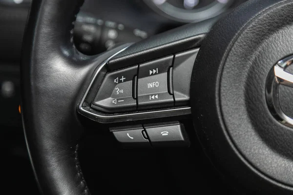 Novosibirsk Russia January 2021 Mazda Black Steering Wheel Multifunction Buttons — Stock Photo, Image