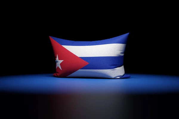 黒の孤立した背景に赤い光の下でキューバの国旗を描いた長方形の枕の3Dイラスト — ストック写真