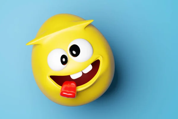Illustration Funny Yellow Egg Eyes Smiles Showing Tongue Having Fun — Stock Photo, Image