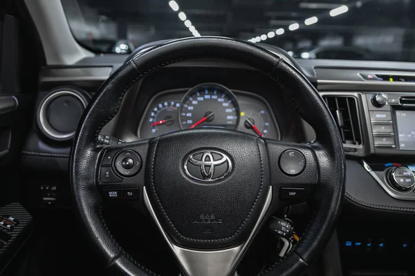 Novosibirsk Rússia 2021 Janeiro Toyota Rav Detalhes Cabine Interior Cockpit — Fotografia de Stock