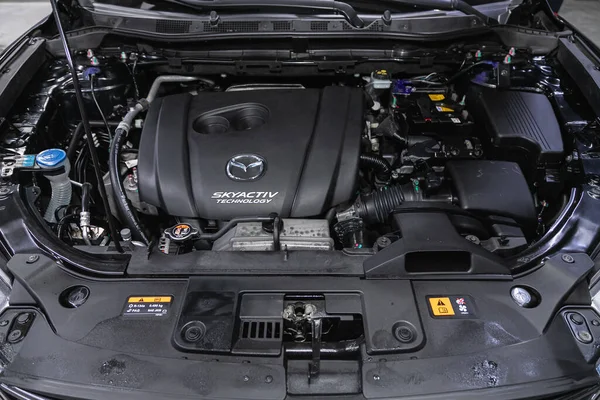 Novosibirsk Rusko Února 2021 Mazda Closeup Clean Motor Block Motor — Stock fotografie