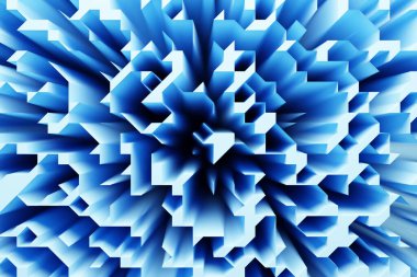 Değişik mavi şekillerin 3d çizimi. Monocrome arkaplanındaki küplerin deseni. Geometri arkaplanı