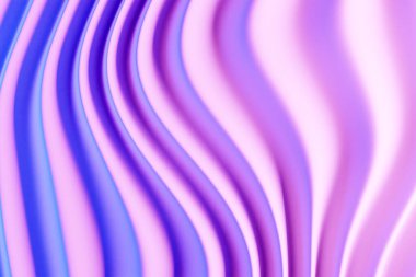 Farklı renklerde bir stereo şeridin 3 boyutlu çizimi. Geometrik çizgiler dalgalara benzer. Soyut pembe parlayan çizgi deseni