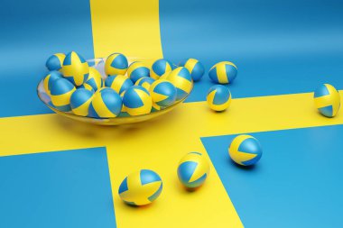 İsveçlinin ulusal bayrağının resmedildiği topların 3d çizimi