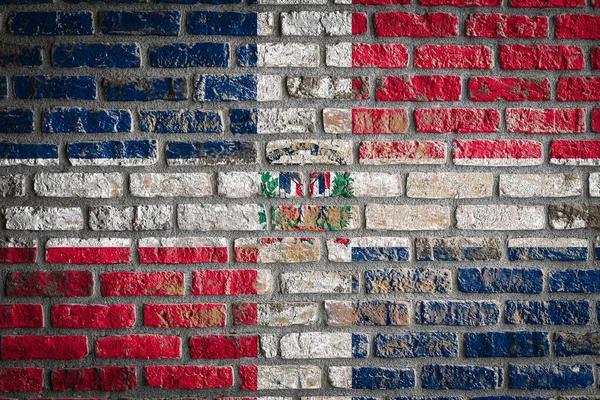 Národní Vlajka Dominicany Zobrazující Barvy Staré Cihlové Zdi Prapor Vlajky — Stock fotografie