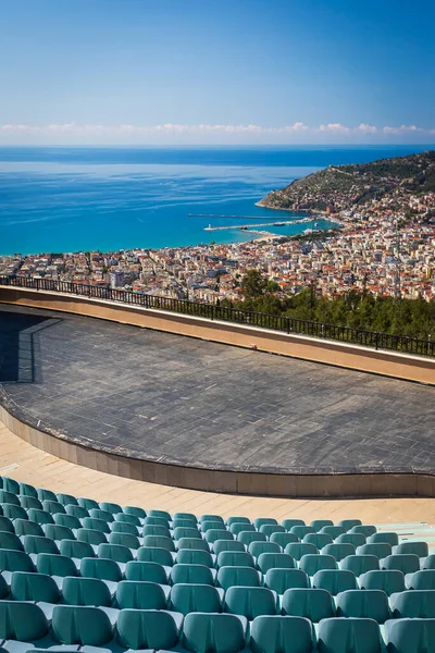 Amphitheater Freien Mit Bühne Hintergrund Panoramablick Vom Berg Auf Die — Stockfoto