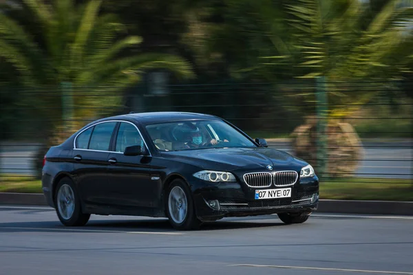 Alanya Turkey April 2021 Black Bmw Series Driving Fast Street — Stock Photo, Image