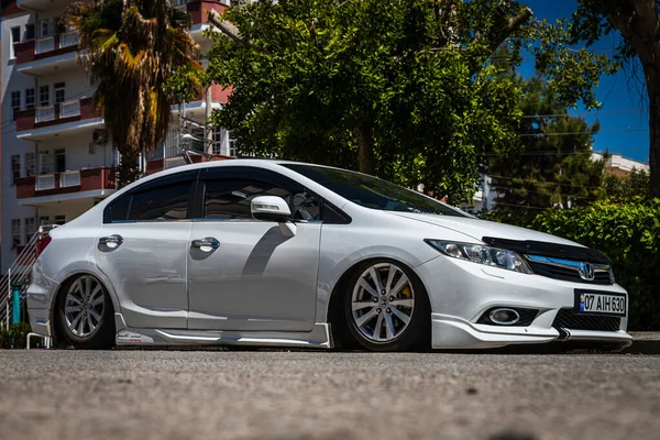 Alanya Turquía Abril 2021 Honda Civic Blanco Está Estacionado Calle —  Fotos de Stock