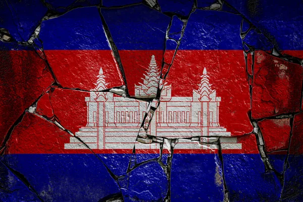 Flaga Narodowa Kambodży Przedstawiająca Kolorach Farby Starej Kamiennej Ścianie Flaga — Zdjęcie stockowe