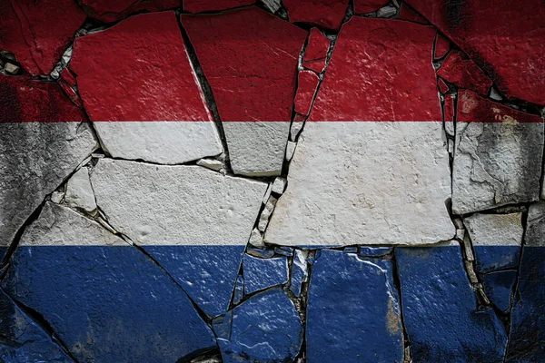 Flaga Narodowa Holandii Przedstawiająca Kolorach Farby Starej Kamiennej Ścianie Flaga — Zdjęcie stockowe
