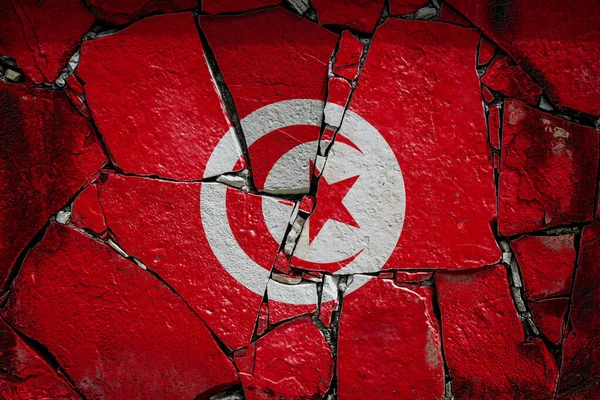 Drapeau National Tunisie Représentant Couleurs Peintes Sur Vieux Mur Pierre — Photo