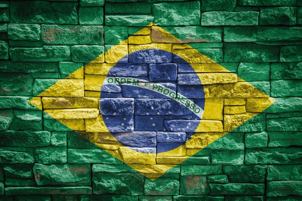 Bandera Nacional Brasil Sobre Fondo Muro Piedra Concepto Orgullo Nacional —  Fotos de Stock