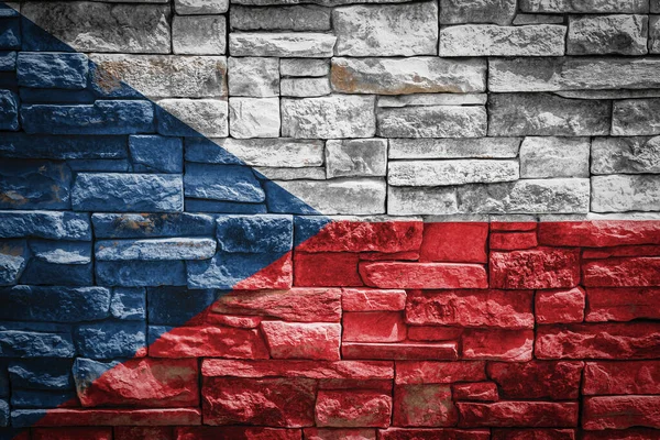 Bandera Nacional República Checa Fondo Pared Piedra Concepto Orgullo Nacional — Foto de Stock