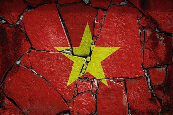 Narodowa Flaga Wietnamu Przedstawiająca Kolorze Farby Starej Kamiennej Ścianie Flaga — Zdjęcie stockowe