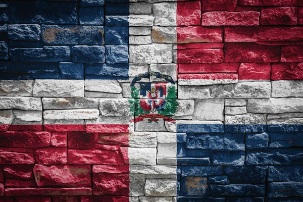 Bandera Nacional Dominicana Sobre Fondo Muro Piedra Concepto Orgullo Nacional — Foto de Stock