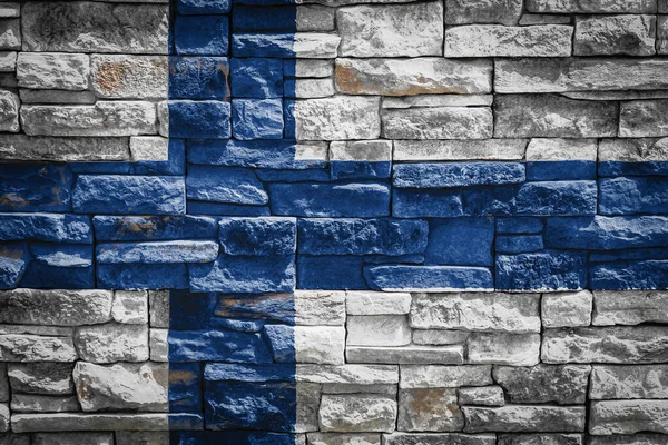 Bandera Nacional Finlandia Sobre Fondo Muro Piedra Concepto Orgullo Nacional — Foto de Stock