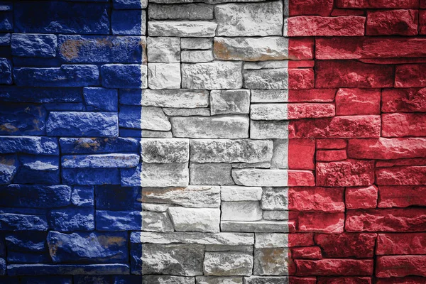 Nationale Vlag Van Frankrijk Stenen Muur Achtergrond Het Concept Van — Stockfoto