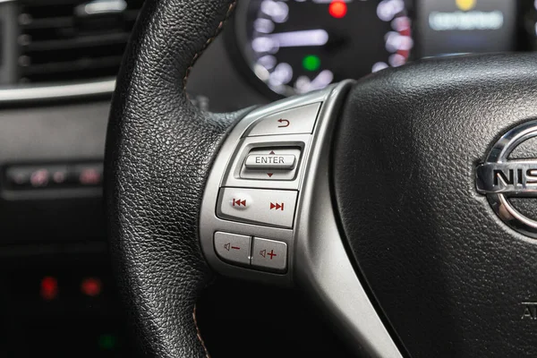 Novosibirsk Russia May 2021 Nissan Trail Black Steering Wheel Multifunction — Stock Photo, Image