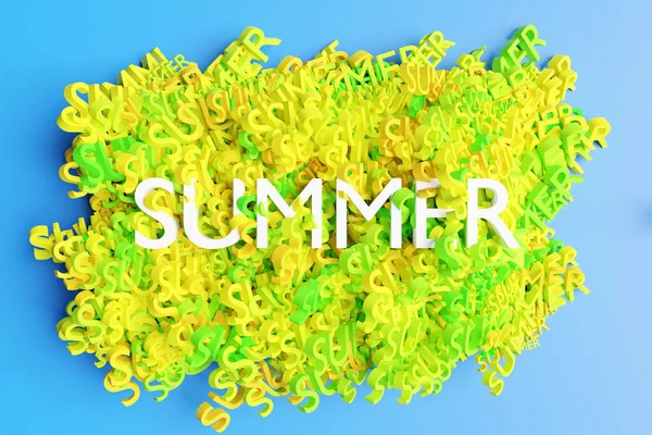 緑の文字を背景に3Dイラストの明るい碑文Summer ファッション 化粧品の振興 夏の販売トレンディーなバナー 夏の背景 — ストック写真
