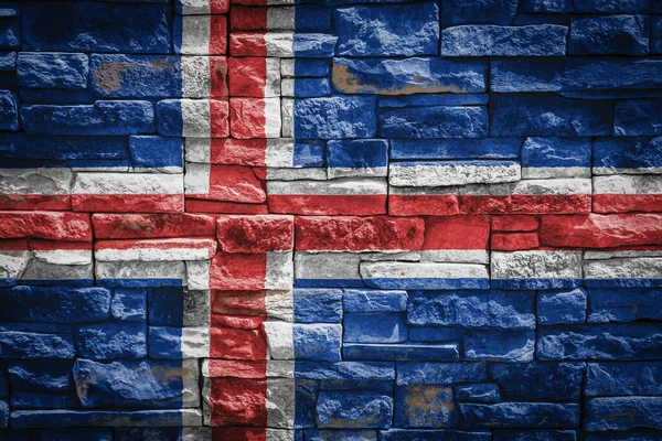 Národní Vlajka Islandu Pozadí Kamenné Zdi Koncept Národní Hrdosti Symbolu — Stock fotografie