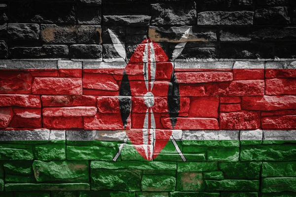 Государственный Флаг Кении Фоне Каменной Стены Концепция Национальной Гордости Символ — стоковое фото