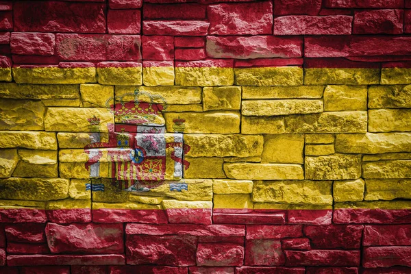 Bandera Nacional España Sobre Fondo Muro Piedra Concepto Orgullo Nacional — Foto de Stock