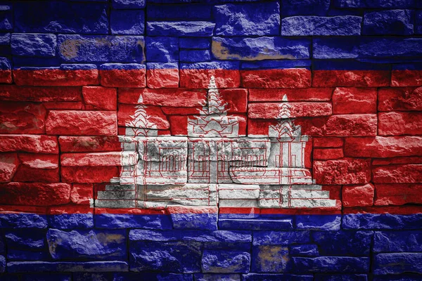 Bandera Nacional Camboya Sobre Fondo Muro Piedra Concepto Orgullo Nacional —  Fotos de Stock