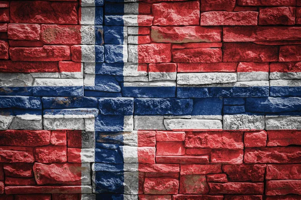 Bandera Nacional Noruega Sobre Fondo Muro Piedra Concepto Orgullo Nacional — Foto de Stock