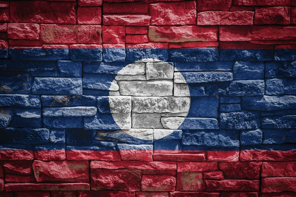 Nationalflagge Von Laos Auf Steinmauer Hintergrund Das Konzept Des Nationalstolzes — Stockfoto