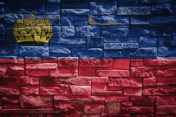 Nationalflagge Liechtensteins Auf Steinmauer Hintergrund Das Konzept Des Nationalstolzes Und — Stockfoto