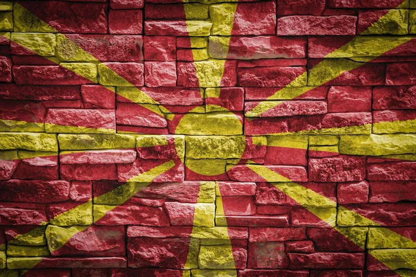 Bandeira Nacional Macedônia Fundo Parede Pedra Conceito Orgulho Nacional Símbolo — Fotografia de Stock