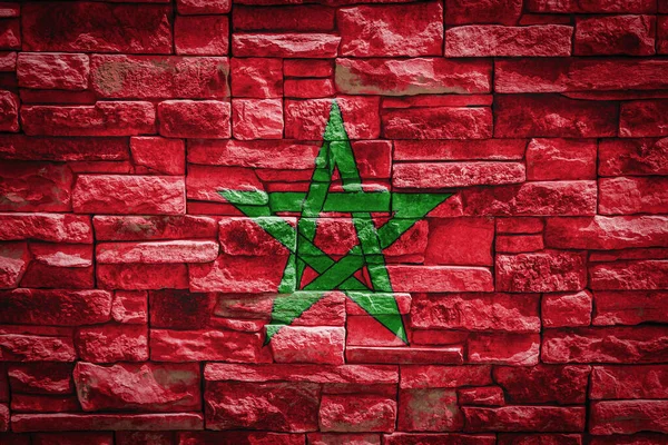 Bandera Nacional Marruecos Sobre Fondo Muro Piedra Concepto Orgullo Nacional —  Fotos de Stock