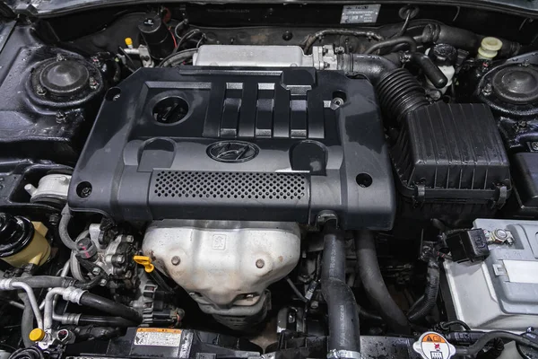 Novosibirsk Rússia Maio 2021 Hyundai Sonata Close Detail Car Engine — Fotografia de Stock