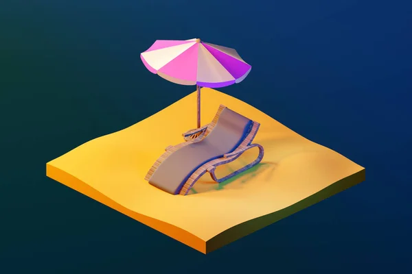 Ілюстрація Пляжного Крісла Під Смугастим Парасолькою Пляжі Морі Концепція Літніх — стокове фото