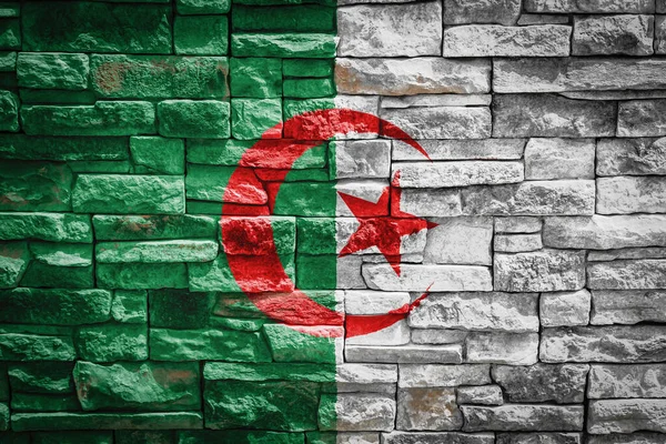 Nemzeti Zászló Algéria Kőfal Hátterén Koncepció Nemzeti Büszkeség Szimbólum Ország — Stock Fotó
