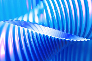 Neon tekstil serisinin 3 boyutlu illüstrasyon satırları. Mavi arka planda izler var. Geometrik arkaplan, dokuma deseni. 