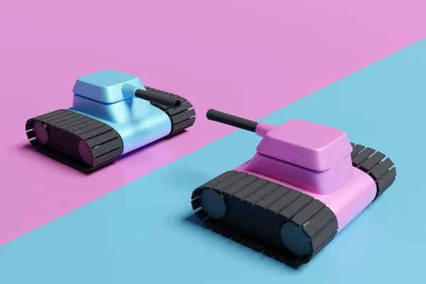 Illustratie Van Twee Roze Blauwe Tanks Met Zwarte Rupsen Cartoon — Stockfoto