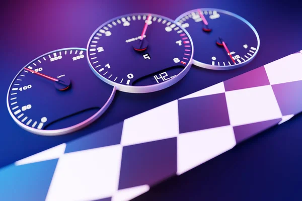 Illustration Nya Bil Inredningsdetaljer Hastighetsmätaren Visar 142 Varvräknare Med Vitt — Stockfoto