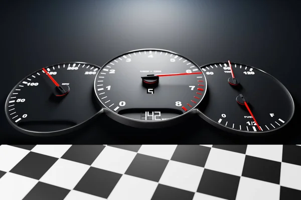 Illustration Nya Bil Inredningsdetaljer Hastighetsmätaren Visar 142 Varvräknare Med Vitt — Stockfoto
