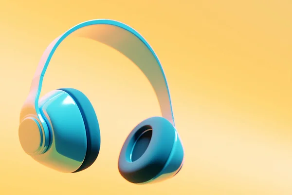 Ilustración Realistas Auriculares Azules Aislados Fondo Amarillo Auriculares Música Sonido —  Fotos de Stock