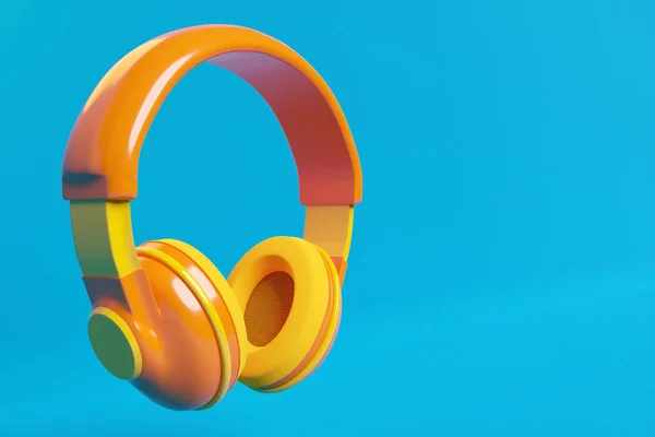 Orange  classic wired headphones isolated 3d rendaring.  Headphone icon illustration. Audio technology.