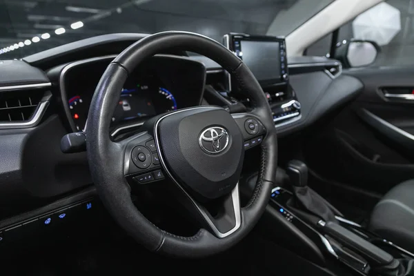 Novosibirsk Rússia Junho 2021 Toyota Corolla Interior Automático Volante Com — Fotografia de Stock