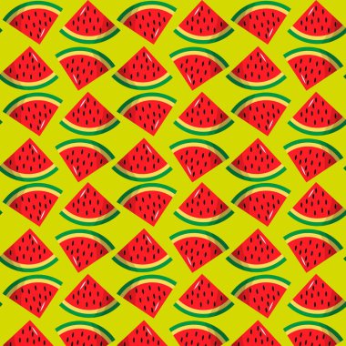 Karpuz ve sarı izole edilmiş arka planda dilimler. Yaz minimalist arkaplanı