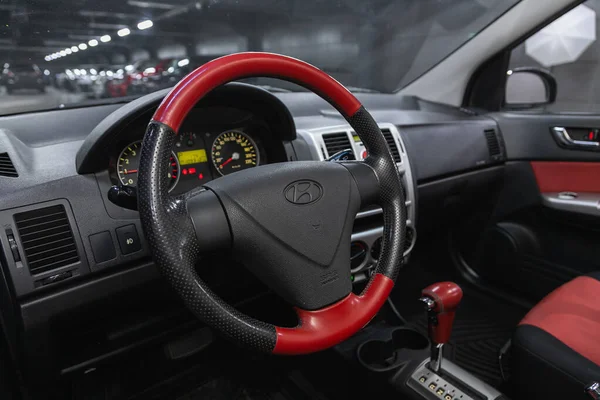 Novosibirsk Russia June 2021 Hyundai Getz Car Interior Steering Wheel — Stock Photo, Image