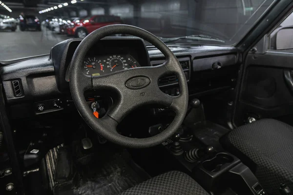 Novosibirsk Rusia Juni 2021 Lada Niva Interior Mobil Roda Kemudi — Stok Foto