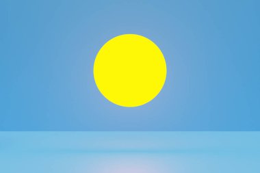 Mavi izole bir arkaplanda güneşin üç boyutlu görüntüsü. Hava tahmini simgeleri, düzenli mevsim bulutları