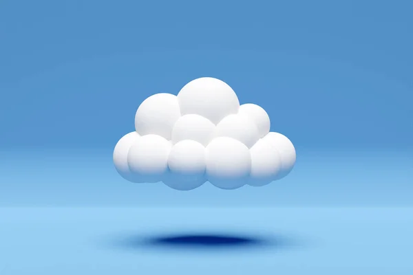 3d illustration of a white cartoon cloud. Cumulus cloud on blue background with shadow
